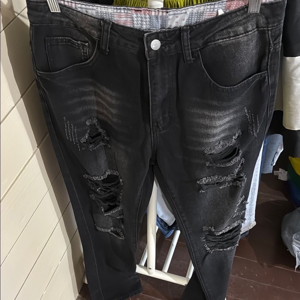 Plaid Lined Black Jeans